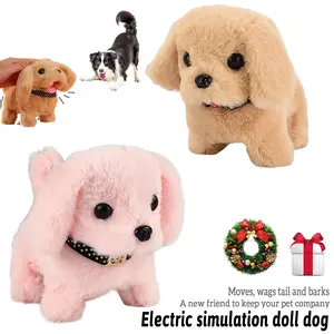 Pet Companion Battery Operated Toy Plush puppy pet electronic interactive toy walking barking wagging tail Simulation model  puppy Soft Fur Walking Running Animal  Pet gift Christmas and Halloween gift