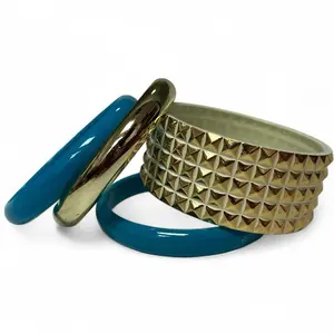 gift Y2K Vintage Bangle Set Mcbling Trashyy2k Early 2000s Cybery2k Streetwear Punk Mallgoth Gold & Teal Studded Design couple