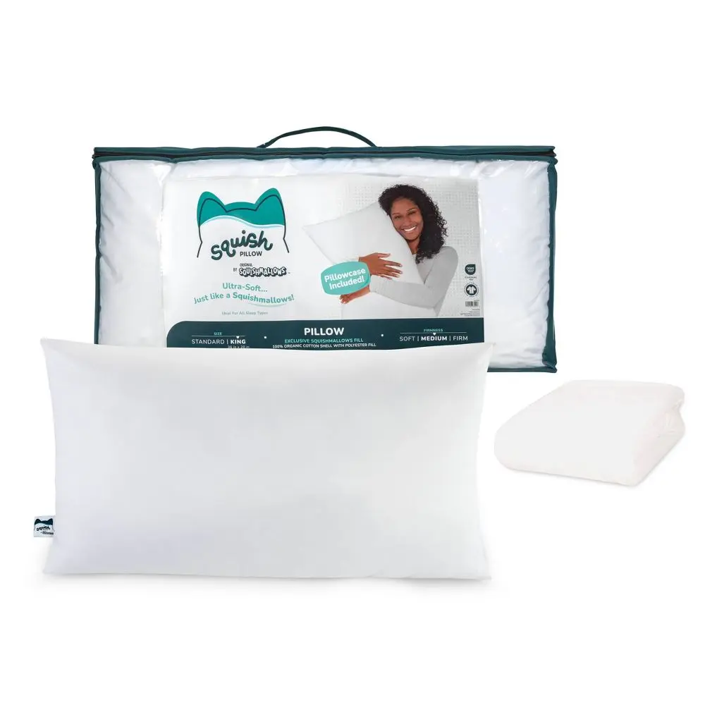 SquishPillow by Original Squishmallows Firm Bed Pillow and Ultra Soft Pillowcase Cover