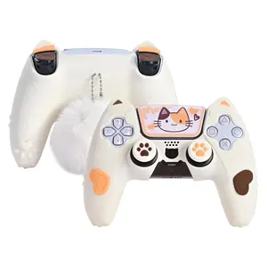 GeekShare PS5 Controller Skin Set,Silicone Protective Cover Case for Playstation 5 Wireless Controller with 2 Thumb Grip Caps and 2 Stickers -- Calico Cat