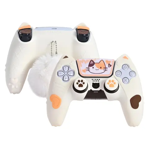 GeekShare Gaming Accessories for PS5 Wireless Controller - Silicone Skin Set with Non-Slip Grip, Protection, Cooling Ridges, 1 Fur Ball Pendant, 2 Thumb Grip Caps, 4 Trigger Caps, 2 Calico Cat Stickers to Enhance Gaming Experience,techvibes