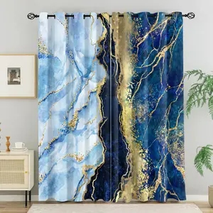 Luxury Gold Marble Privacy Grommet Curtains - 85% Light Blocking, Noise Reducing, Thermal Insulated, Breathable Polyester, Window Treatments for Bedroom/Office, Modern Abstract Home Decor, 2 Panels