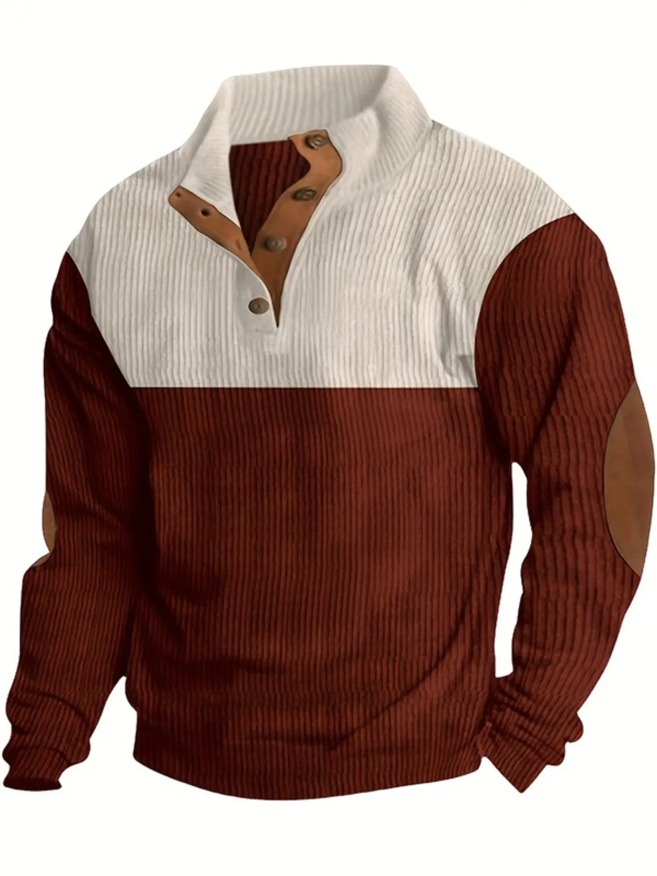 Men's Patchwork Button Front Corduroy Sweatshirt, Casual Regular Fit Drop Shoulder Long Sleeve Pullover for Spring & Fall, Fashion Men's Top for Daily