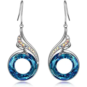 "Rise From the Ashes" Phoenix Earrings, Sterling Silver Dangle Earrings with Crystals from Austria, Birthday Gift with Jewelry Box, Symbol of Luck and Renewal