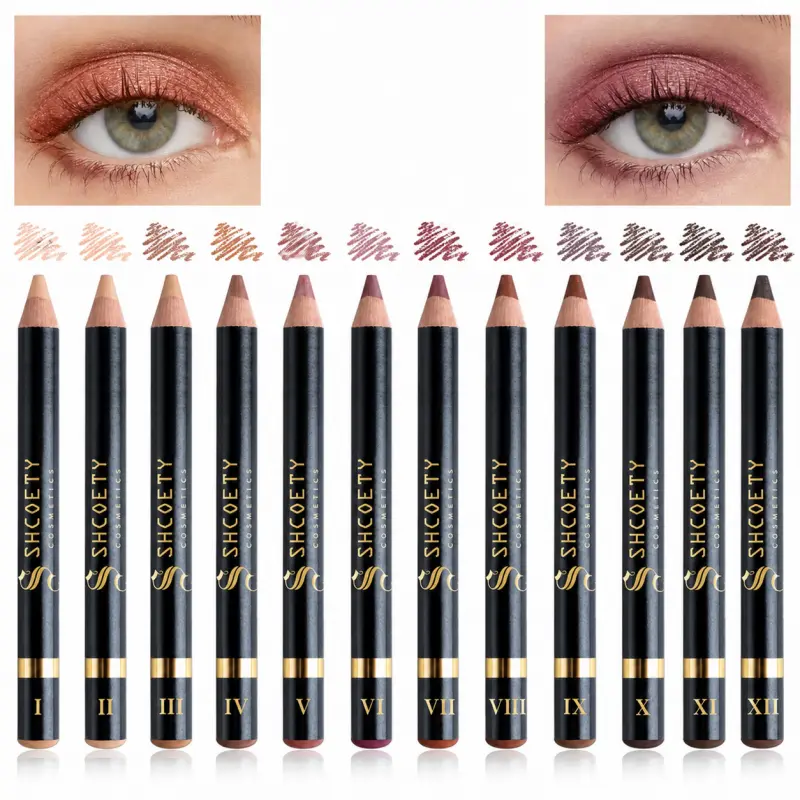 12 Color Wooden Shimmer Eyeshadow Pencil, Complimentary Pen Sharpener, Multi‑use Eye Makeup Pens Smudge‑Proof Sweat Resistant Pearl High Shine Smoky Lying Silkworm Cosmetic, Birthdays gift, Mother's Day gift Flawless
