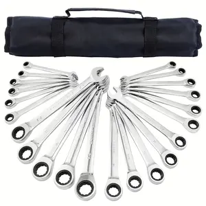 22Pcs 72-Tooth Ratchet Combination Wrench Set, 11PCS Metric 6-18mm +11PCS SAE Inch 1/4''-3/4'', CR-V Chrome Vanadium Steel Open & Box End Spanner, Professional Hand Tools for Automotive, Machinery & Home Maintenance, Ideal Mechanic Holiday Gift