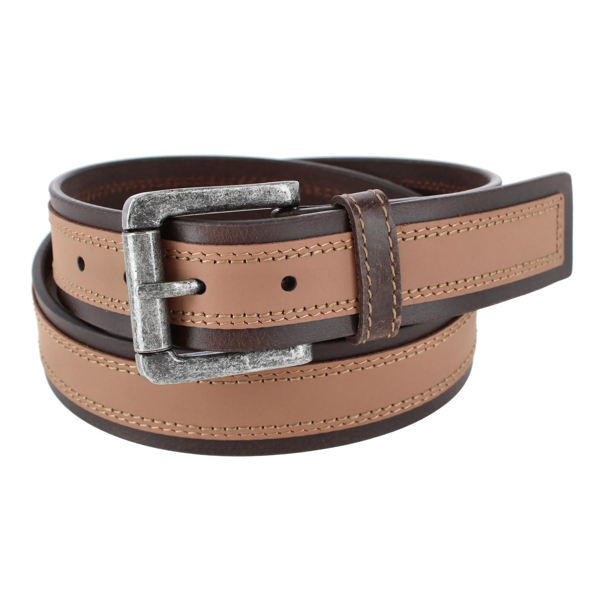 Wrangler Male 38mm Tumbled Leather Waist Belt with Contrast Center, Heavy-Duty Casual Wear Belt for Jeans