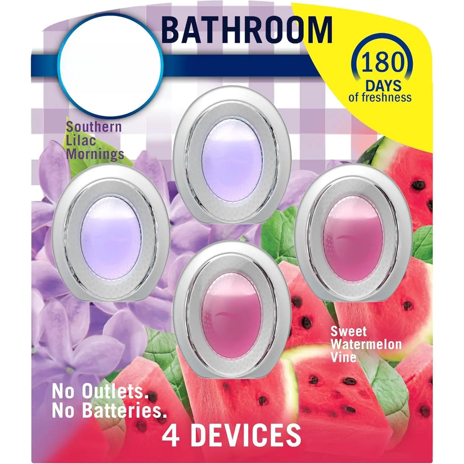 Bathroom Air Freshener, Odor-Fighting, Plug In Alternative, Air Fresheners for Home and Bathroom and Kitchen, Closet Air Fresheners, Watermelon & Lilac Scent, 4 Count