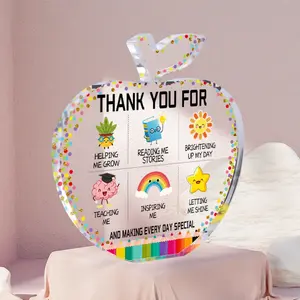 Flower-Shaped Acrylic Apple Gift for Teachers, Back-To-School Appreciation Present, Perfect for Teacher's Day, Christmas, Thanksgiving, Acrylic Plaque Decor, Acrylic Plaque Sign