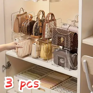 3-Piece acrylic storage box, transparent multi-compartment rack, suitable for handbags, wallets and accessories, wardrobes and drawer storage boxes, suitable for clean spaces, wardrobe storage and storage, Closet Storage Rack