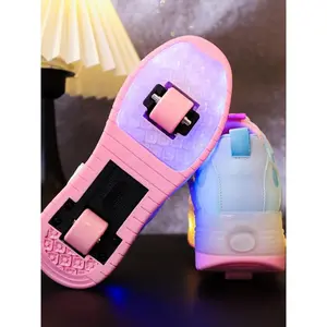 USB Rechargeable LED Light-Up Pink Sneakers, Fashionable Colorful Roller Skates for Boys and Girls, Cool Light-Up Casual Sports Shoes for Daily Life, Breathable Non-Slip Walking Shoes for Toddlers, Boys' Baby Shoes