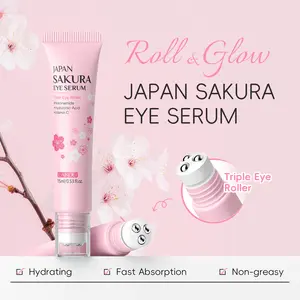 Sakura Hydrating Eye Cream 15g/0.53oz, Smooth Rollerball, Rich in Vitamin C, Niacinamide, Hyaluronic Acid, Suitable for All Skin Types