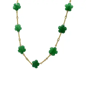 Natural Flower Stone Necklace  Green