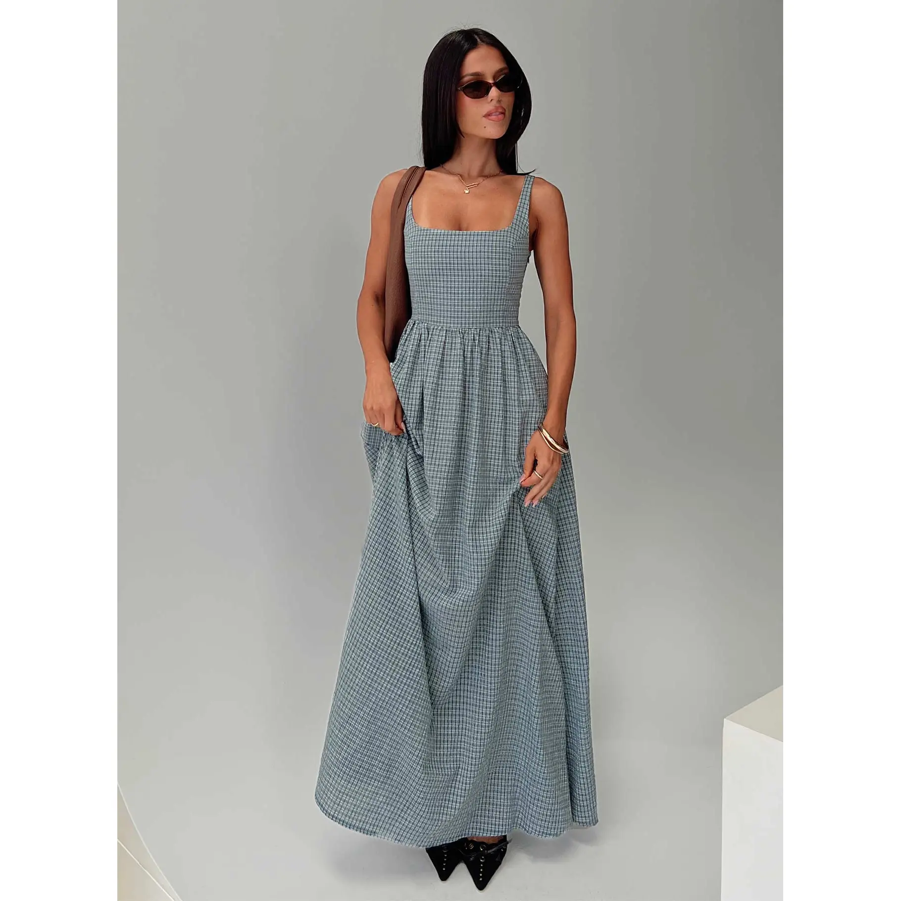 Cartmel Check Maxi Dress Navy