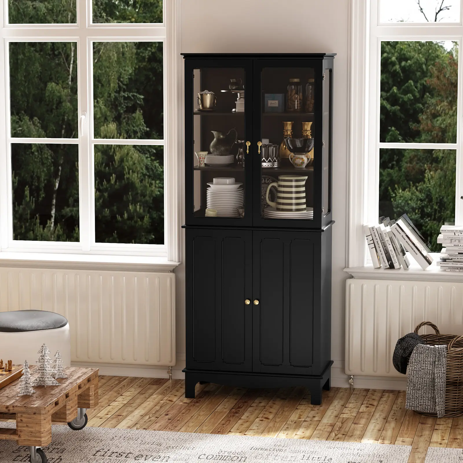 72"" Freestanding Aesthetic Kitchen Pantry Storage Sideboard - Waterproof MDF Cabinet with Glass/Wood Doors, 3 Adjustable Shelves, Ideal for Kitchen/Living/Dining Room