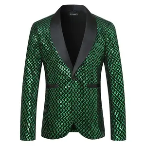 Men’s Autumn/Winter Fashion Suit Jacket with Diamond Sequins — Stylish Black or Green, Long-Sleeve, Pants Included