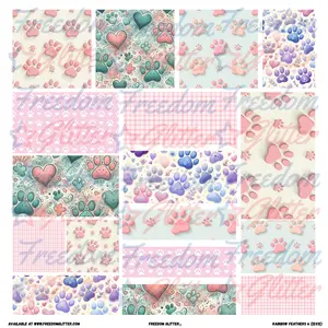 Paw Prints 2 Patchwork Element Sheet – Colorful Dog Bones & Galaxy Paws – Pre-Cut Printed Vinyl (10x10 or 12x12)