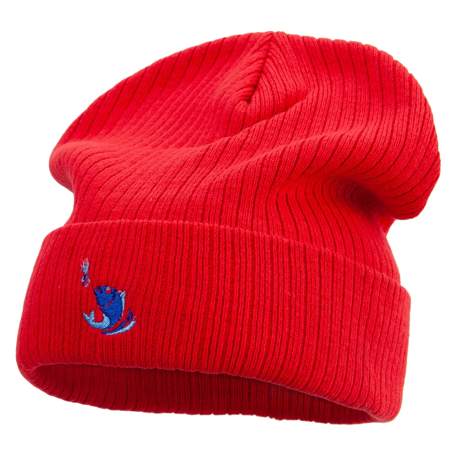 Blue Fish Symbol Embroidered Big Size Cuff Long Beanie