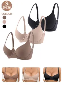 1/2/3pcs Women's Push-Up Jelly Bra with High Support Underwire, Buckle, V-Neck Design, Unlined Casual Minimalist Style, All Season Wear, Fitted Comfort, Everyday Lightweight Medium
