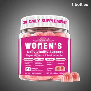 ROLI&ROLA Women's Daily Vitality Gummies, Liquid-Filled Gummies Rich with Ashwagandha Saffron Maca Root Beet Root Vitamin E B6 D3, Support Energy Vitality  Mood Hormone Skin Bone Health, Sugar-Free Vegan Cranberry Flavor 60 Gummies