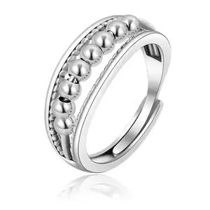 925 Sterling Silver Anti Anxiety Ring for Women Adjustable Fidget Ring with Spinner Beads Dainty Stress Relieving Ring Jewelry for Daughter