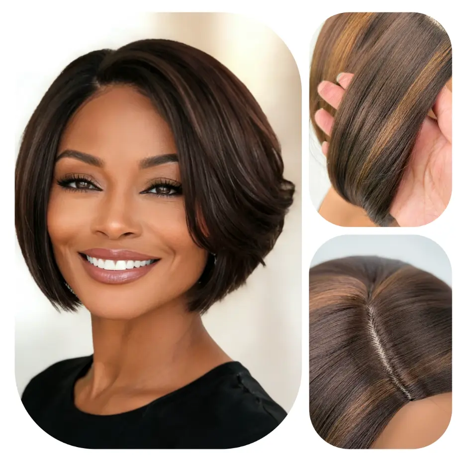 Short Side Part Bob Wig Mother'S Day Wig 10 Inch Yaki Straight Short Cut Wigs Synthetic Hair Ombre Brown Yaki Bob Wig for Mother Shoulder Length Bob Wig Straight Soft Hair Daily Life or Party Use Black Bob Wig for Women Mother'S Day Gift