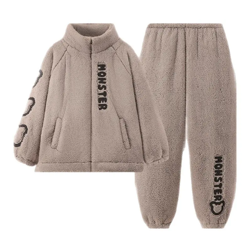 Men's Thick Coral Fleece Pajama Set, 2-Piece Winter Loungewear with Long Sleeve Quarter-Zip Top for Teen Boys, Pyjamas, Nightwear, Menswear, Pajamas, Outdoor, Clothes, Full Sleeves, Clean Look, Sweater, Casual, Extra Room, Reinforced Seams, Xqfleece Zippe
