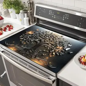 Stove Top Cover 28x20 Inch Diatomite Butterfly Tree Relief Kitchen Decor Kitchenware Glass Cooktop Protector Dish Drying Mat Coffee Mat Electric Stove Cover Mat Heat Resistant Pad