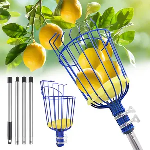 Fruit Picker Pole tool with Basket, 6FT Telescoping extension fruit picking rod for Apples Mango Orange Pear Tree Picker, nut picking with Adjustable stainless steel rod