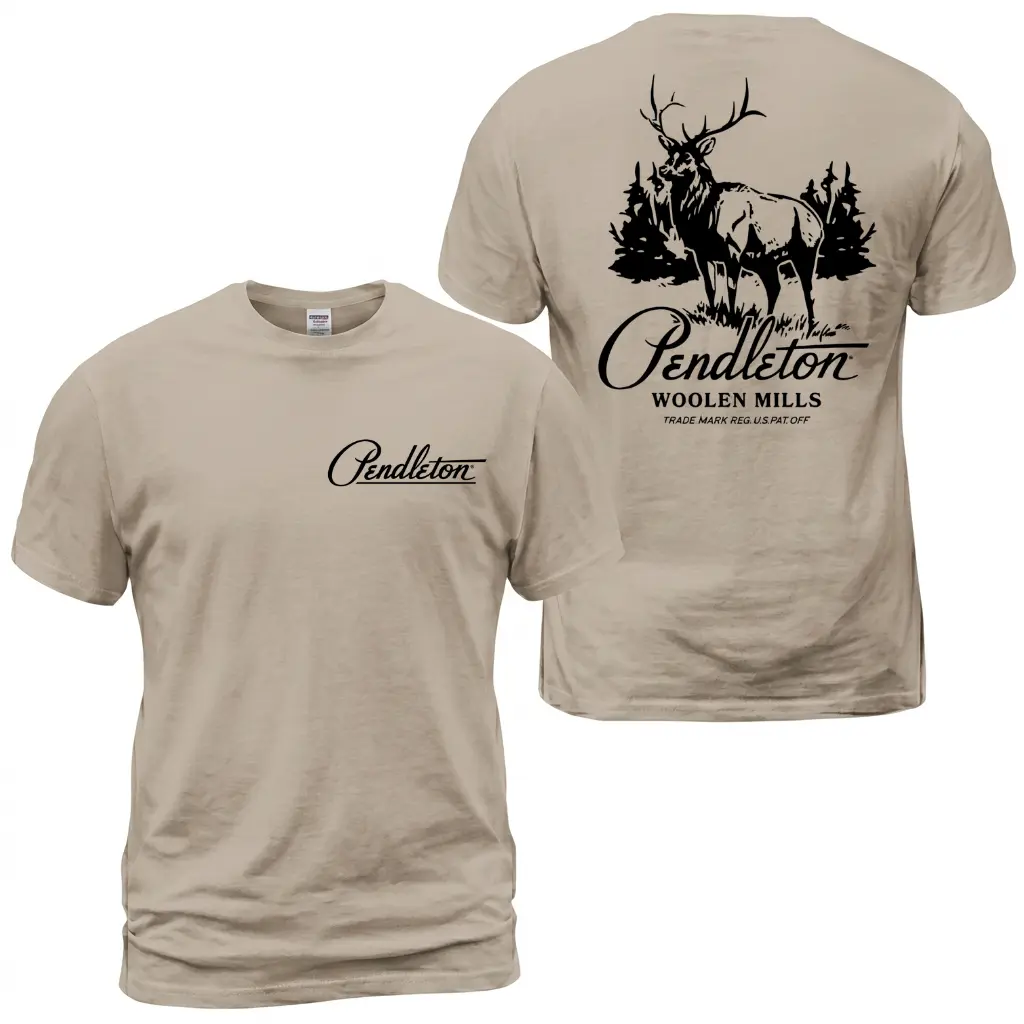 Pendleton Woolen Mills Elk T-Shirt, Western Wildlife Graphic Tee With Deer Forest Back Print, Front Chest Pendleton Logo Shirt, Outdoor Ranch Apparel Gift for Men and Women