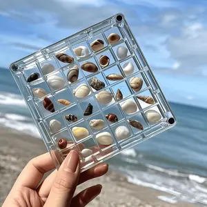 Acrylic Shell Storage Box Organiser, Transparent Specimen Display Case with 36 Mini Shell Slots, Magnetic Lid, High Transparency, Ideal for Daily Collection, Acrylic Organizer, Acrylic Storage Containers