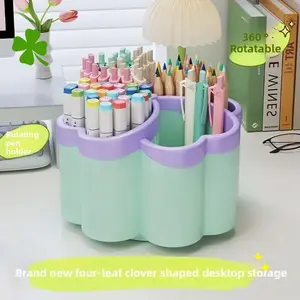 360 Degree Rotating Desktop Storage Box, Desk Organizer, Durable PP Plastic Material, Space Saving, Ideal for Office, School, Home, Desk, Portable Lid, Pencil Holder