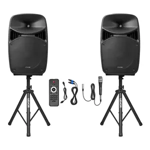 VEVOR Portable PA System, 2000W (PMPO) Powered, Sound System Set with 3 Channel Mixer, Dual Speakers, Wireless Bluetooth, Microphone, Compact Stands, USB & SD Inputs, Remote Control, for DJs Events