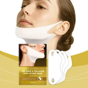 Gold Collagen Lifting Chin Mask Set, 4 Pieces with Hyaluronic Acid Vitamin A, Neck Firming Facial Mask for All Skin Types, Home Care