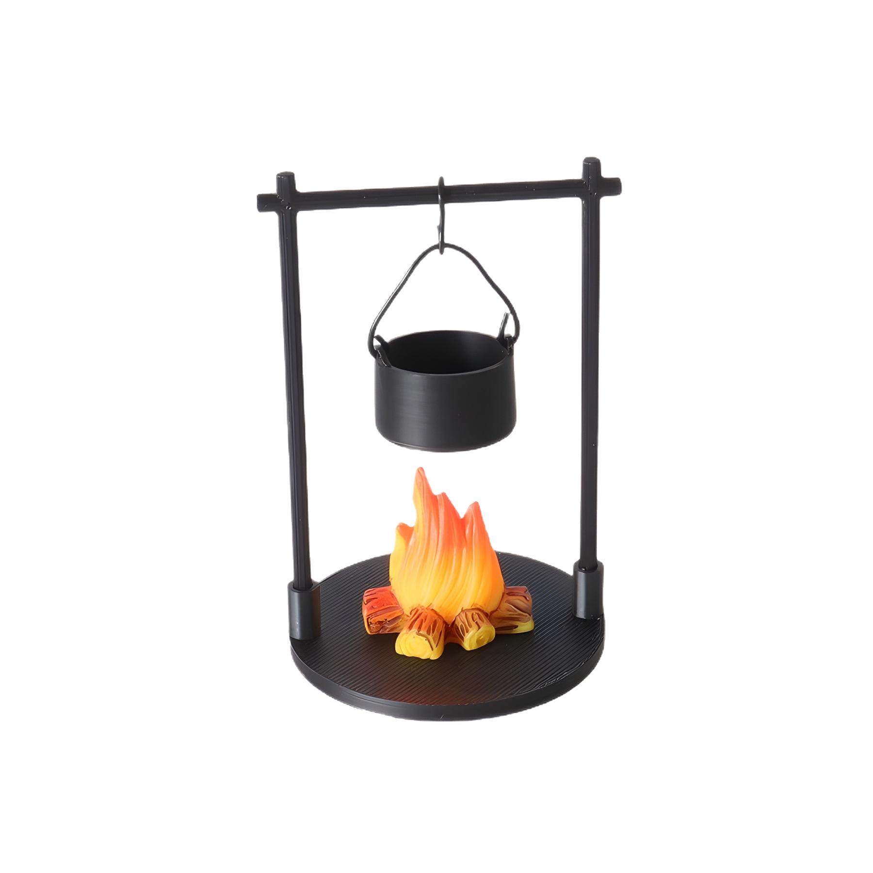 BougeRV  Mini Campfire & Teapot Miniature Statue – DIY Craft/Desktop Photo Prop, Wood/Plastic/PLA Decor Gift for Home, Kitchen, Office, or Garden
