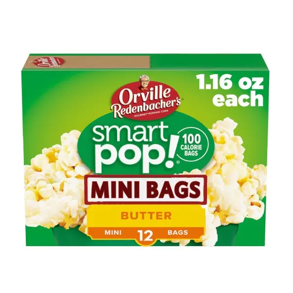 SmartPop! Butter Flavored Microwave Popcorn - 1.6 oz Snack Size Packaged Popcorn, 12-Count, 4g Fiber Per Serving, Crunchy Salty Savory Healthy Snacks, Halal Certified, Flavored Popcorn
