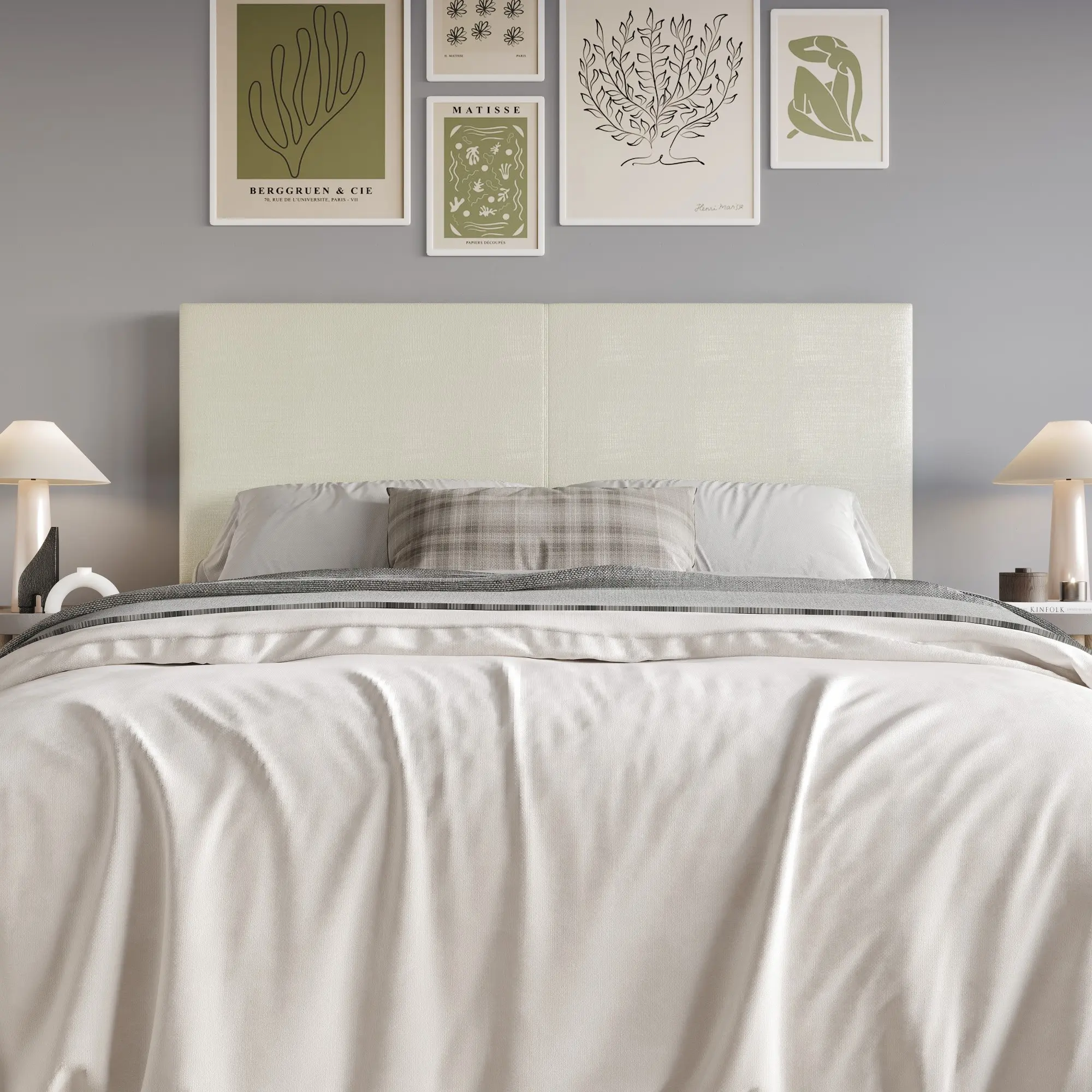Favorer Fabric Upholstered Headboard - Soft Clean-Lined Fabric & PU Leather, Padded Foam, Multi-Size Full/King, Headboard for Bed, Minimalist Bedroom Furniture, Assembly Required (Full:56.9"w x45.7"h x3.3"d; King:79.3"w x45.7"h x3.3"d)