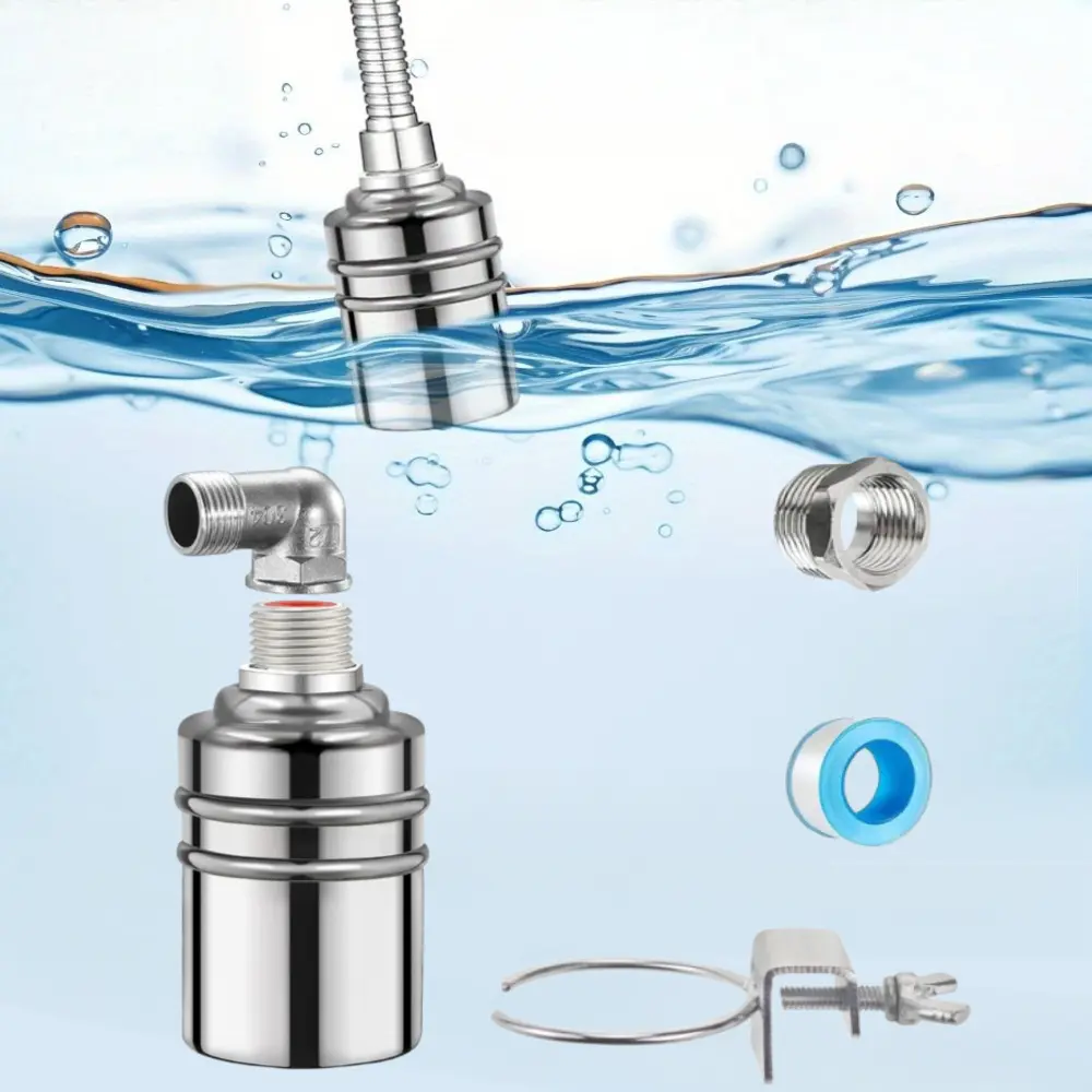 [Tools & Hardware] 304 Stainless Steel Automatic Float Valve - 1/2" Male Thread to 3/4" Auto Shut-Off Mini Valve, No Electricity, Teflon Tape Included, Fully Automatic Water Level Control for Water Tank, Fish Tank, Aquarium Fish Tank