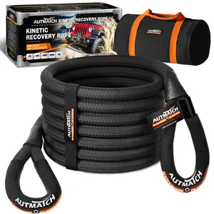 AUTMATCH Kinetic Recovery Tow Rope - Heavy Duty Offroad Snatch Strap 35000Lbs or 48000Lbs, 35% Elasticity Energy Recovery Rope for 4x4 Off-Road Vehicle, Truck, Trailer, ATV, UTV