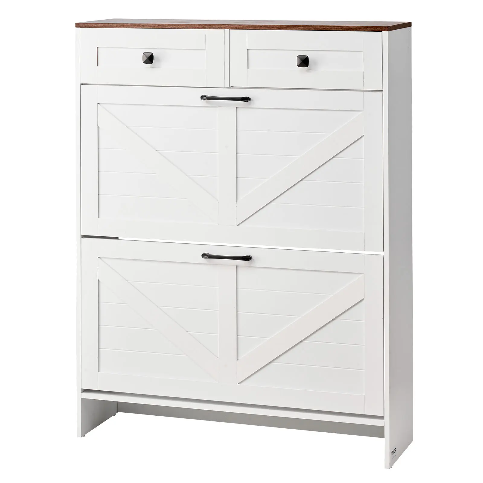 【summerfinds】VEVOR Shoe Cabinet with 2 Flip Drawers, Farmhouse Shoes Storage Cabinet with 2 Drawers and Anti-Tipping Device, Freestanding Shoe Organizer Ideal for Entryway, Hallway, Bedroom, Living Room, White