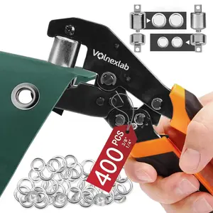Grommet Tool Kit,Volnexlab Heavy Duty Grommet kit 1/4"and 3/8" with 400 Pair 6mm and 12mm Silver Eyelet Pliers for Leather, Canvas, Tarps Tents, Vinyl,and DIY Crafts