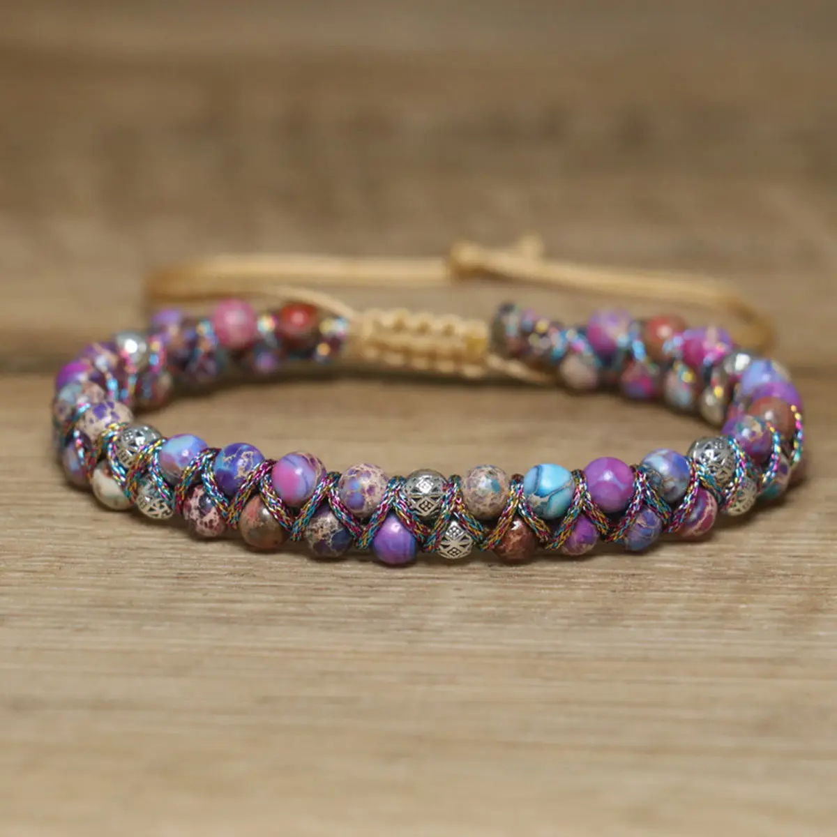 Beaded Bracelet for Women, Natural Purple Sea Sediment Jasper 8mm Gemstone Beads, Handmade Adjustable Stretch Band for Stress Relief, Beaded Bracelets Women