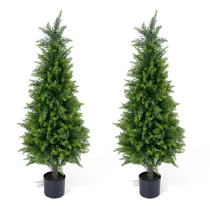 Set of 2 Artificial Cedar Topiary Trees, 3FT Faux Pine Shrubs for Outdoor Front Porch Decor, Realistic Potted Cypress Trees for Home, Living Room, Office, Garden, Patio