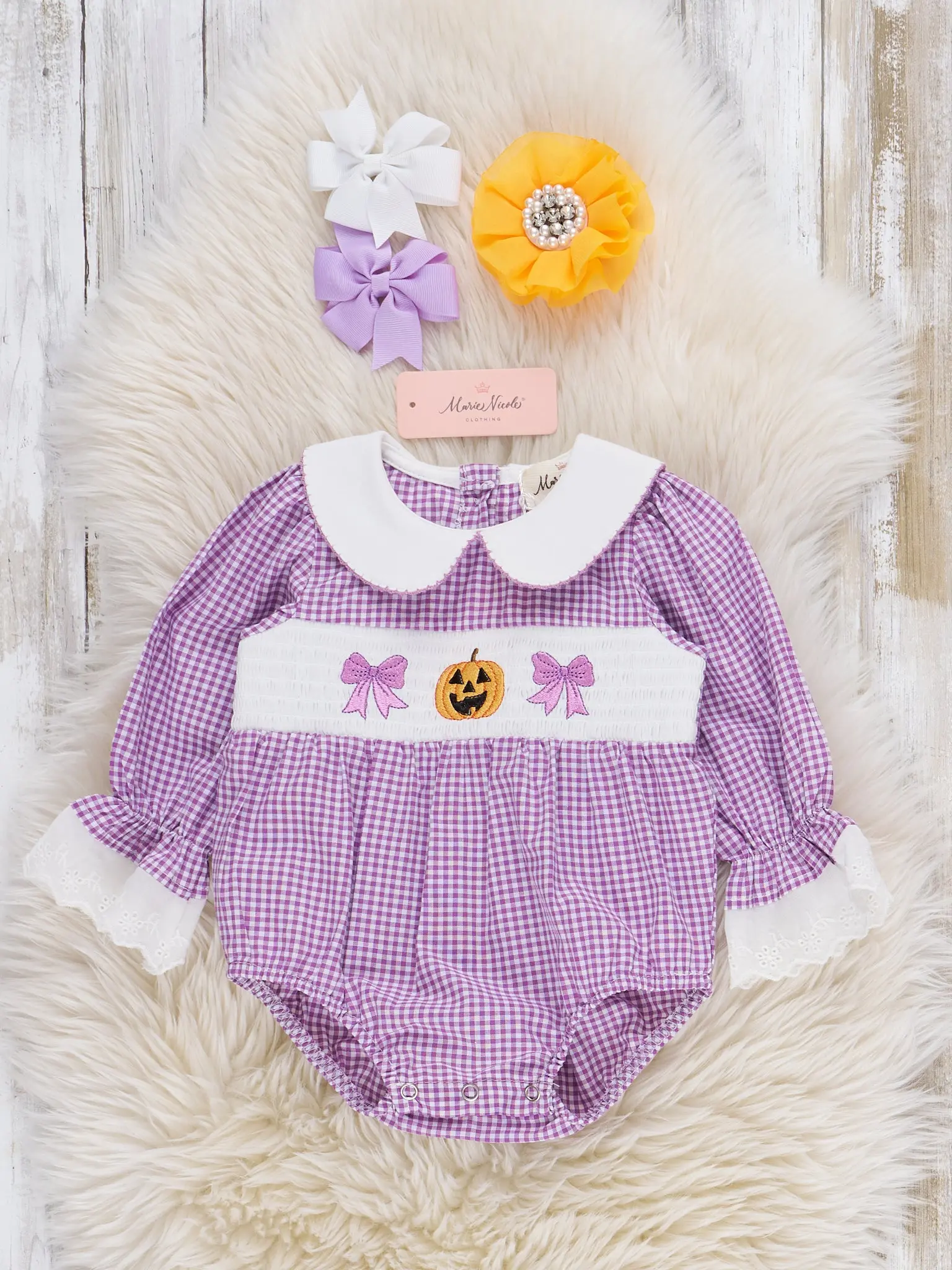 Nighttime Pumpkin Picking Smocked Bubble Romper