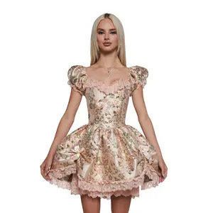 Tea And Circumstance Brocade Mini Dress - Pink