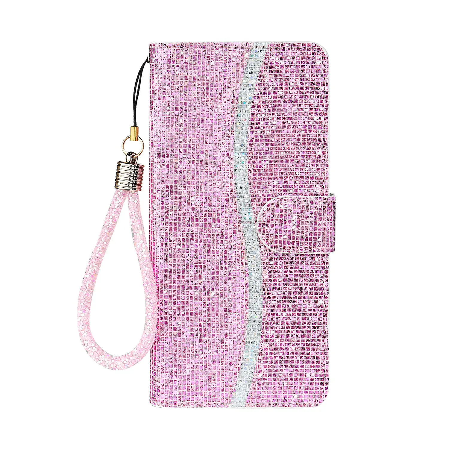 Bling Durable PU Leather Flip Wallet Phone Case Cover for Samsung A57 A56 A55 A37 A17 A16 A35 A15 A54 A53 A52 A52S A33 A22 5G - with Card Holder, Lanyard Wrist Strap, Magnetic Closure, Built-in Kickstand, Protective Mobile Accessory