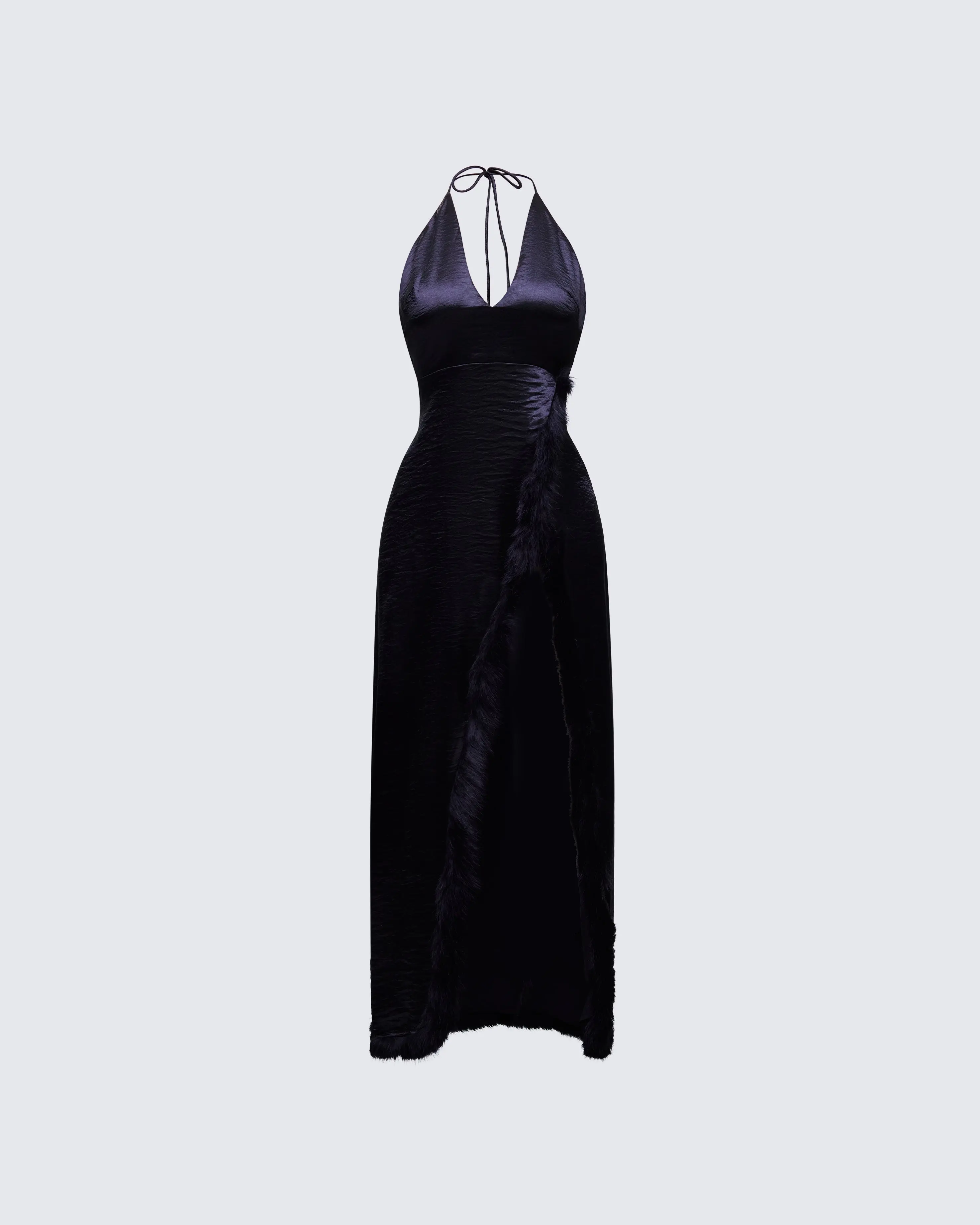 Women's Ursula Black Satin Halter-Wrap Asymmetric Maxi Dress, Polyester Fabric, Ideal for Formal Events