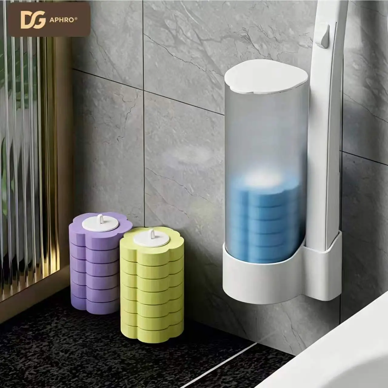 DGAPHRO Disposable Toilet Brush and Holder Set - Wall Mounted No-Touch Cleaning Wand with 18 Scented Scrubber Refills | 3-Layer Detergent Pre-Loaded Sponge for Deep Bathroom Cleaning (Ocean, Lemon, Lavender)..