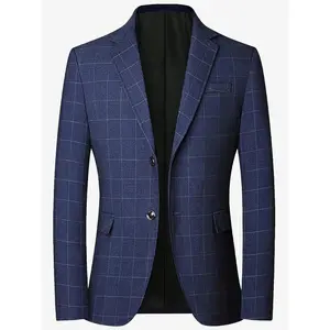 PlusSizeMen'sLightweightBusinessCasualBlazer-SolidColorPolyesterSuitJacketwithNotchLapel,MachineWashable,PerfectforSpringandAutumn