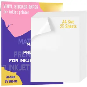 Premium Printable Vinyl Sticker Paper for Inkjet Printer - 25 Matte White  Decal Paper Sheets - Dries Quickly and Holds Ink Beautifully